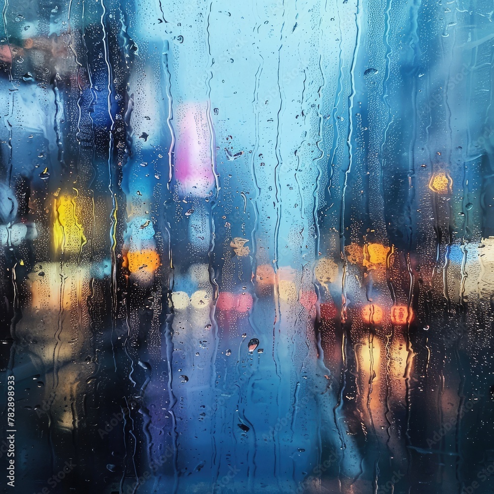 The abstract expression of a city seen through a rain-soaked window