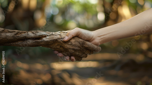 Human hand handshaking hand of nature,  love nature environment concept © DELstudio