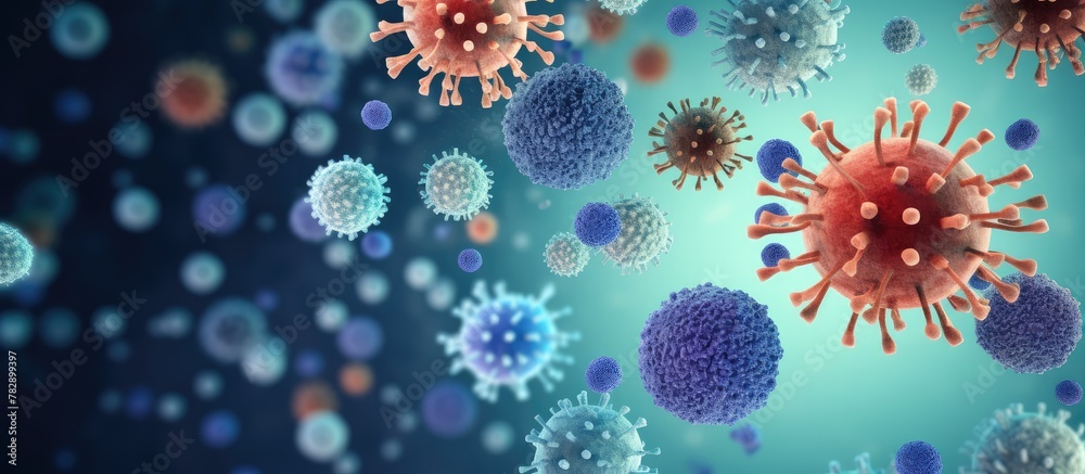 Abstract Viral Particles in a Blue Background