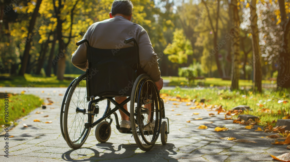 Autumnal Journey: Man in Wheelchair in Park Autumnal Journey: Man in Wheelchair in Park