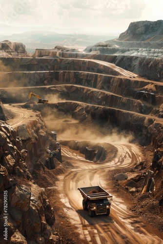 Majestic Open Pit Mine Landscape with Heavy Machinery