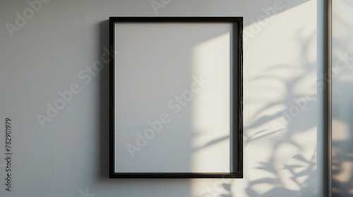 Picture-perfect minimalism a chic black wooden frame hanging against a backdrop of pure white, 