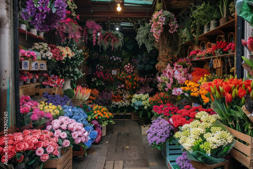 A shop selling beautiful colorful flowers