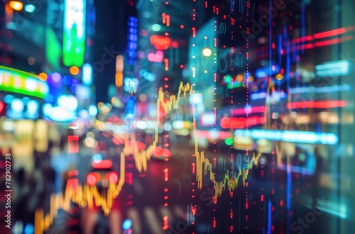 Blurred Stock Market Data Against Urban Backdrop