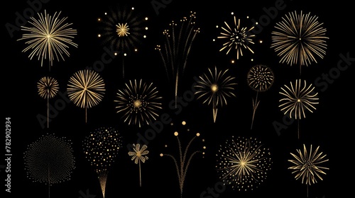Golden Fireworks Display on Black Background