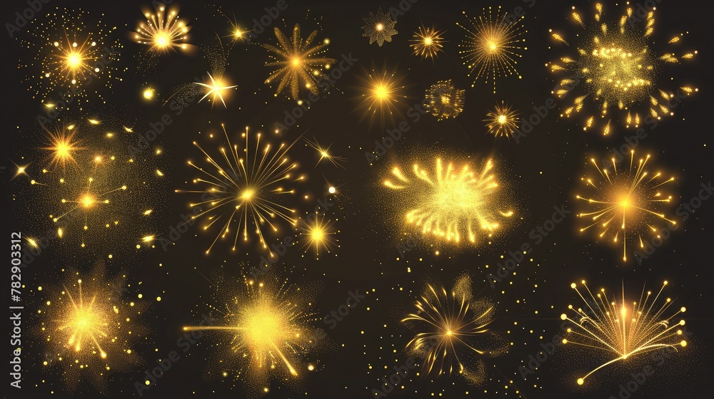Celebratory Gold Fireworks Glowing on Dark Background