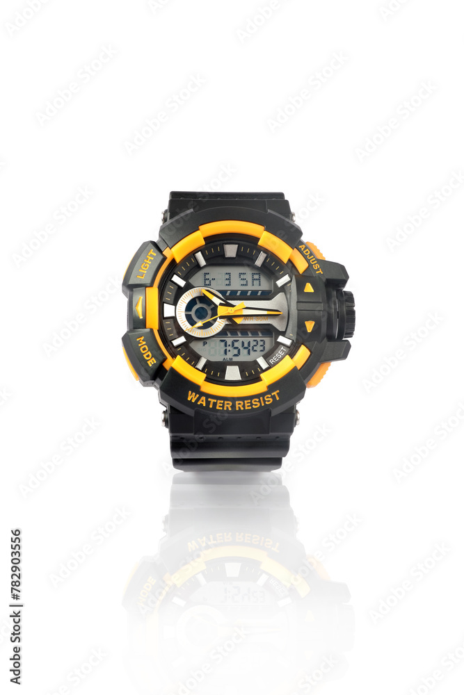 Kids wristwatch with digital number on white background
Kids wristwatch with digital number on white background