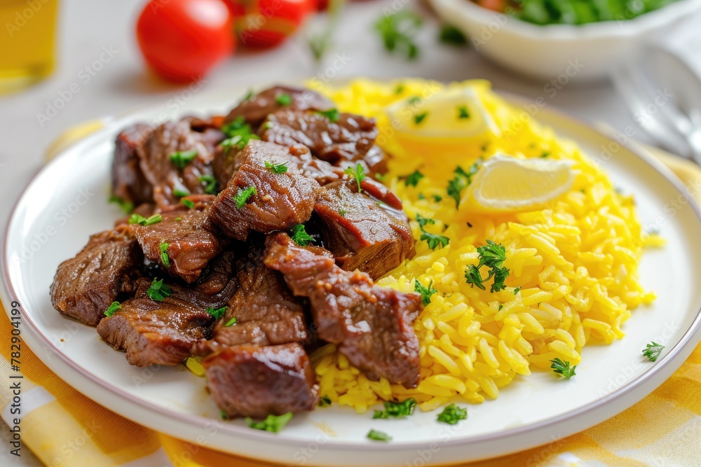 Rice, Meat, and Vegetables - A flavorful, balanced meal Rice, Meat, and Vegetables - A flavorful, balanced meal