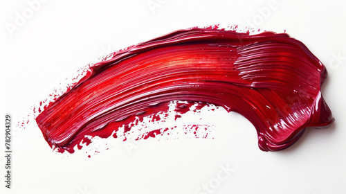 Ruby red paint brush stroke on a pure white background