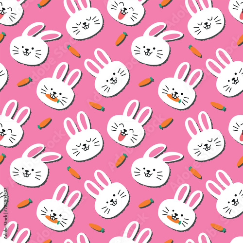 CUTE RABBIT HEAD WITH CARROT SEAMLESS PATTERN