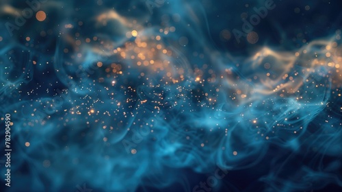 Shimmering gold dust and blue smoke background for artistic design and advertising promotion packaging branding background © NickArt