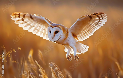 A barn owl flies over the grassland, with motion capture and superb photography © Kien