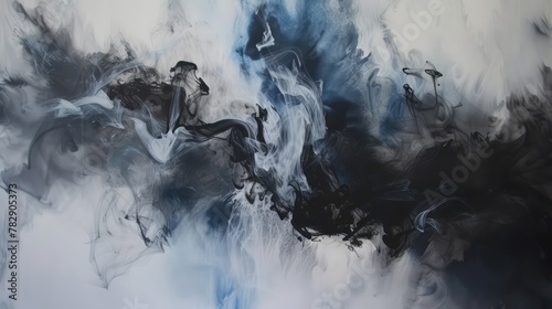 Abstract Blue and Black Smoke Art on White