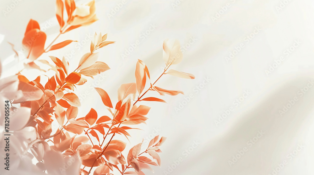 Orange leaves on white background. Copy space. visually soothing slide designed for internet business presentations Orange leaves on white background. Copy space. visually soothing slide designed for internet business presentations