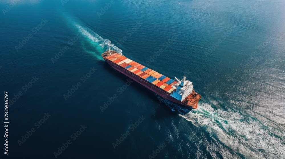 Aerial View of a Cargo Ship at the Ocean