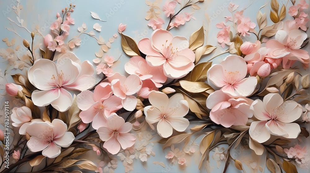 Gorgeous, delicate springtime blossoms painted on canvas with oil paints