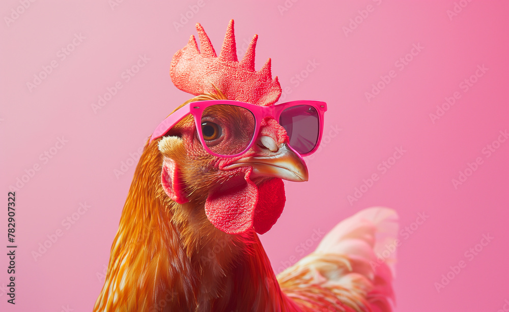 Sunny Side Up: Hen with Shades. Creative Animal Concept. Chicken Hen in Sunglass.