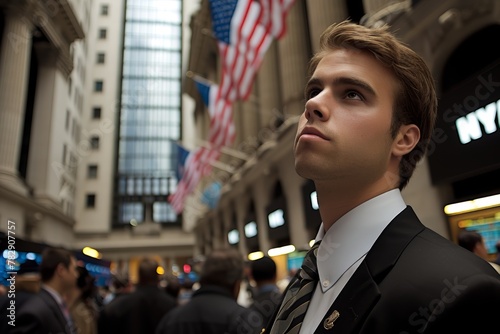 A young trader man in his 30's at wall street during the 2009 financial crisis