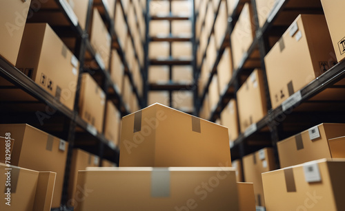 Cardboard boxes ready for stock in a modern warehouse warehouse. Parcel logistics background.