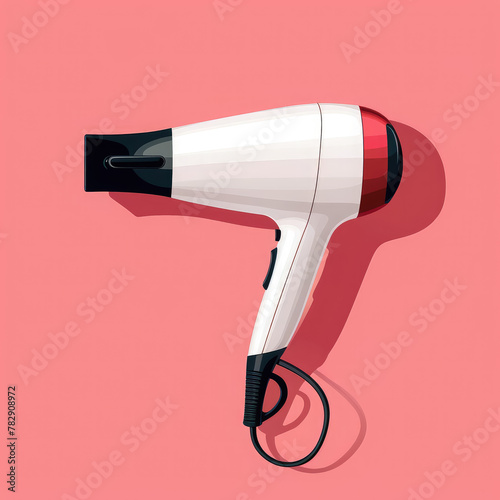 illustration of a stylish modern hair dryer on a color background, drying, electrical appliance, beauty, personal care, gift for woman, technology