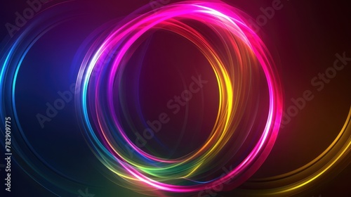  Multi-colored light glowing neon lines circle background