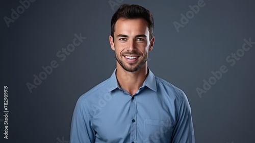 Handsome smiling business man  isolated on gray background 