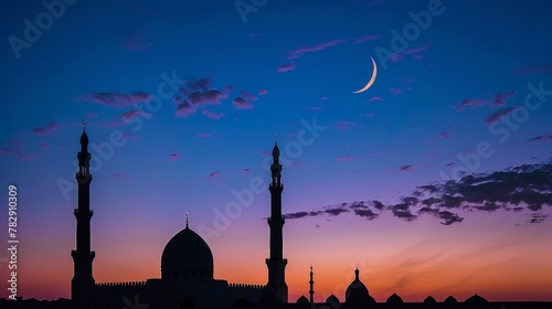 Twilight time at silhouette mosque