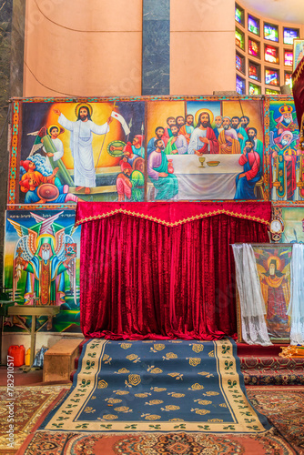 Interior of Debre Libanos, monastery in Ethiopia, lying northwest of Addis Ababa in the Semien Shewa Zone of the Oromia Region. Founded in the 13th century by Saint Tekle Haymanot. Ethiopia Africa photo