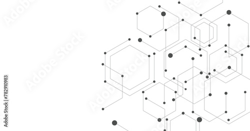 Technology black hexagon diagram on a white background. High-tech hexagon geometric connection system.Vector abstract technology on a white background.  © Chor muang