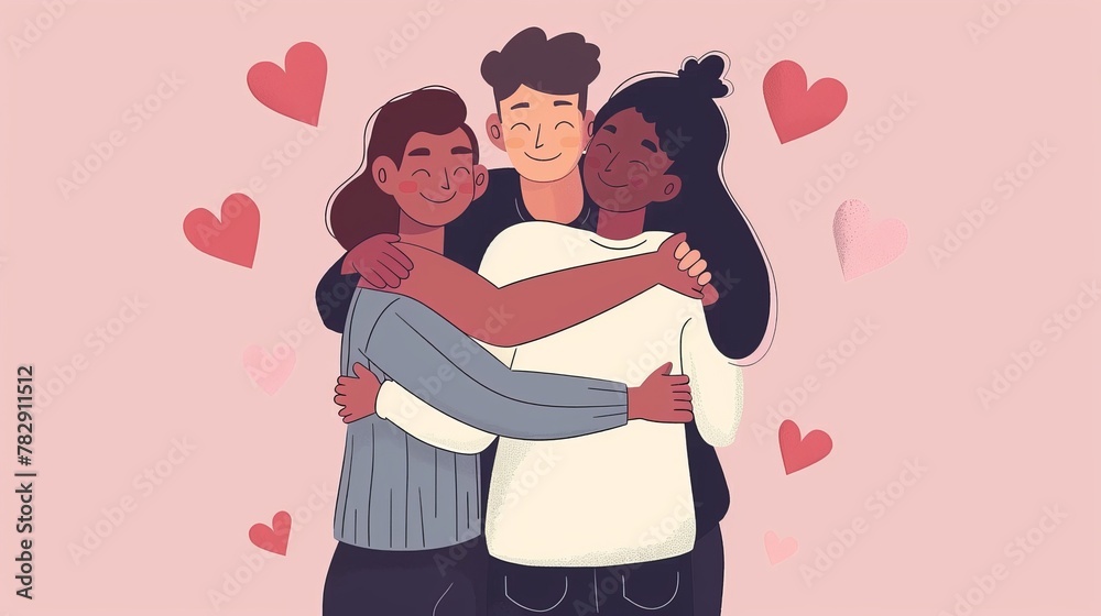 The concept of self-love and care with happy people hugging themselves. Modern illustration of diverse positive men and women who take care of themselves. The concept of self-love and care with happy people hugging themselves. Modern illustration of diverse positive men and women who take care of themselves.