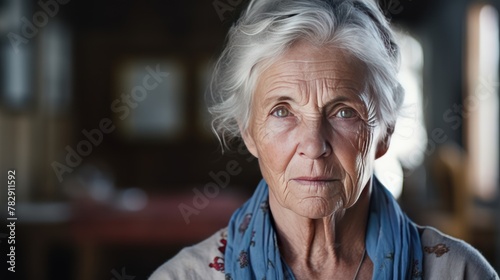 portrait of old lady looking at camera, senior woman 