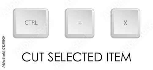 Cut key combination. Keyboard shortcut for quickly executing command in operating system. Isolated vector on white background