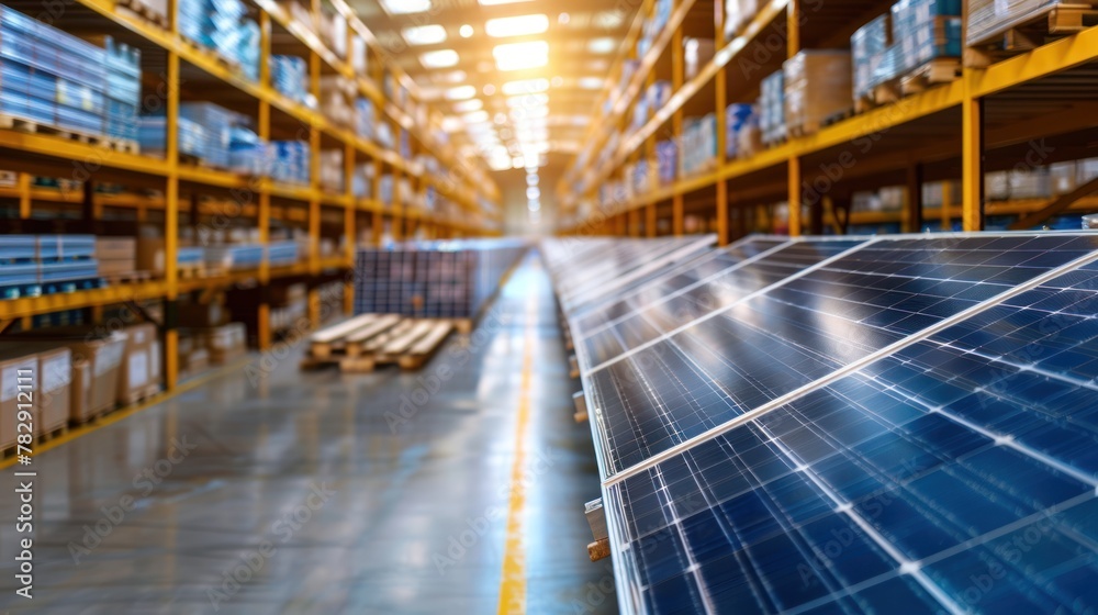 solar panels secured with straps on a warehouse solar panels secured with straps on a warehouse