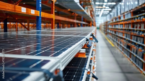 solar panels secured with straps on a warehouse  photo