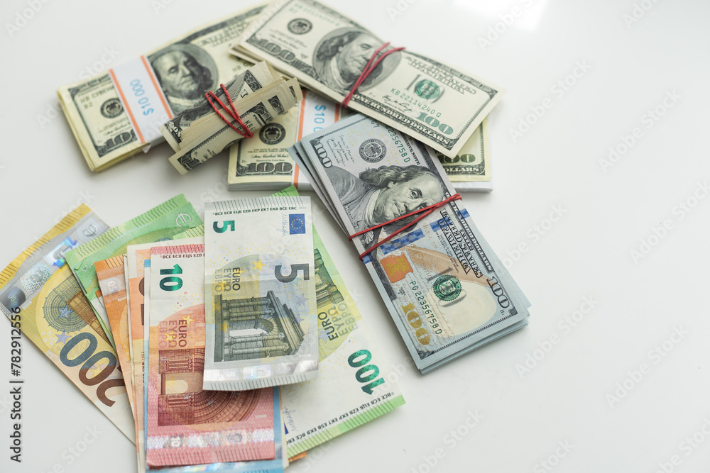 banknotes, American dollar, European currency, euro, various money. banknotes, American dollar, European currency, euro, various money.