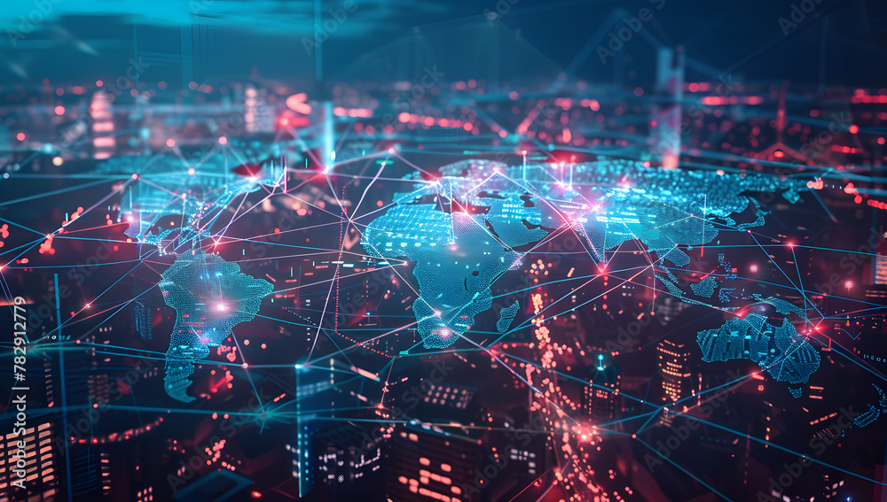 Obraz premium Global Connectivity Map: A Futuristic View of Urban Trade