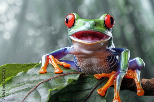 Frog peeking out, greenish background. Beautiful simple AI generated image in 4K, unique.