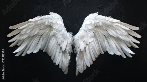 White angel wings on black background