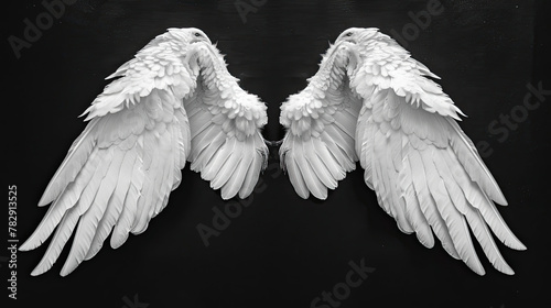 White angel wings on black background
