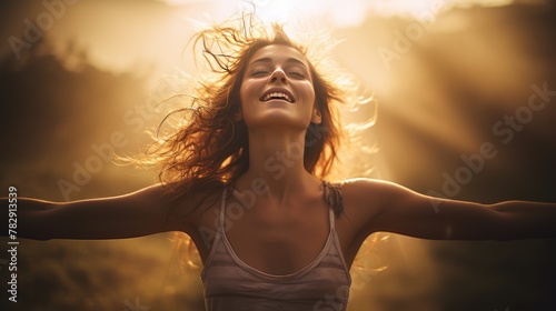 Woman with head back and arms outstretched 