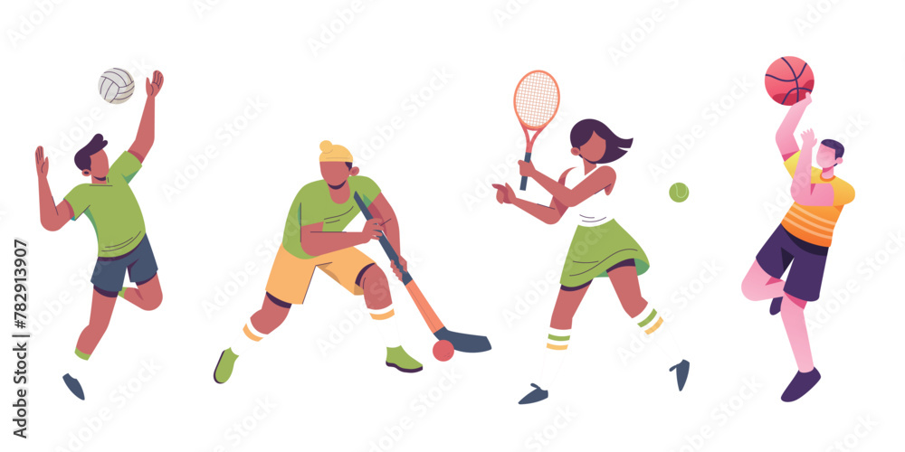 Vibrant illustrations depict various Olympic and fitness activities, showing athletes performing different sports. Vibrant illustrations depict various Olympic and fitness activities, showing athletes performing different sports.