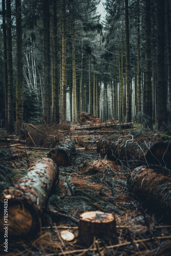 A forest with trees chopped down due to illegal logging activity