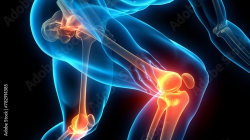 Mid section of man suffering with knee pain photo
