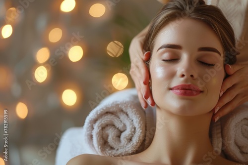 Beautiful woman getting a massage in a spa salon.