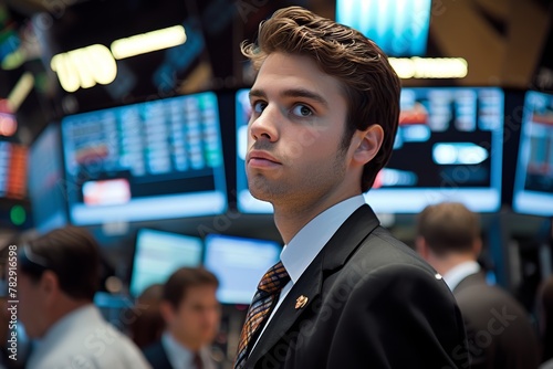 A young trader man in his 30's at wall street during the 2009 financial crisis