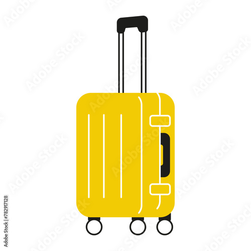 Suitcase, baggage, travel bag. Vacation, travel, holiday concept. Hand drawn vector. Trendy illustration isolated on white background. Cartoon style. Flat design.