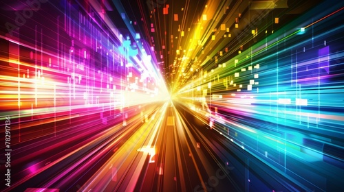 colorful geometric speed line abstract technology background, Bright color, realistic