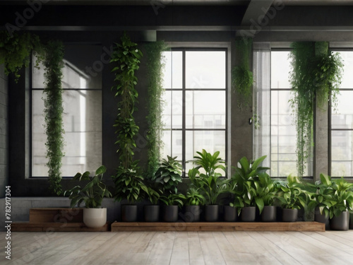 Living Room with Live Natural Plants