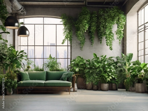 Living Room with Live Natural Plants © tarun