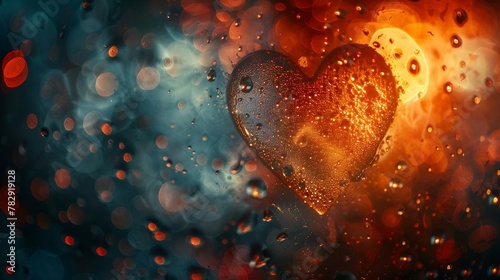 AI generated illustration of a heart shape on rainy window, symbol of love and weather contrast photo